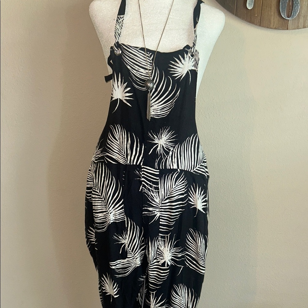 Black and White Leaf Print Jumpsuit. Hurley